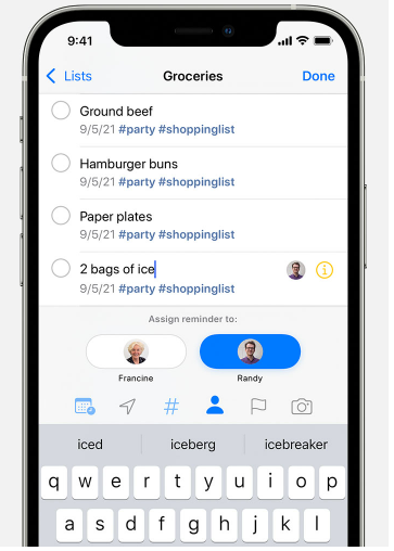 iPhone Reminders shared list assigning a reminder to one of the people it is shared with