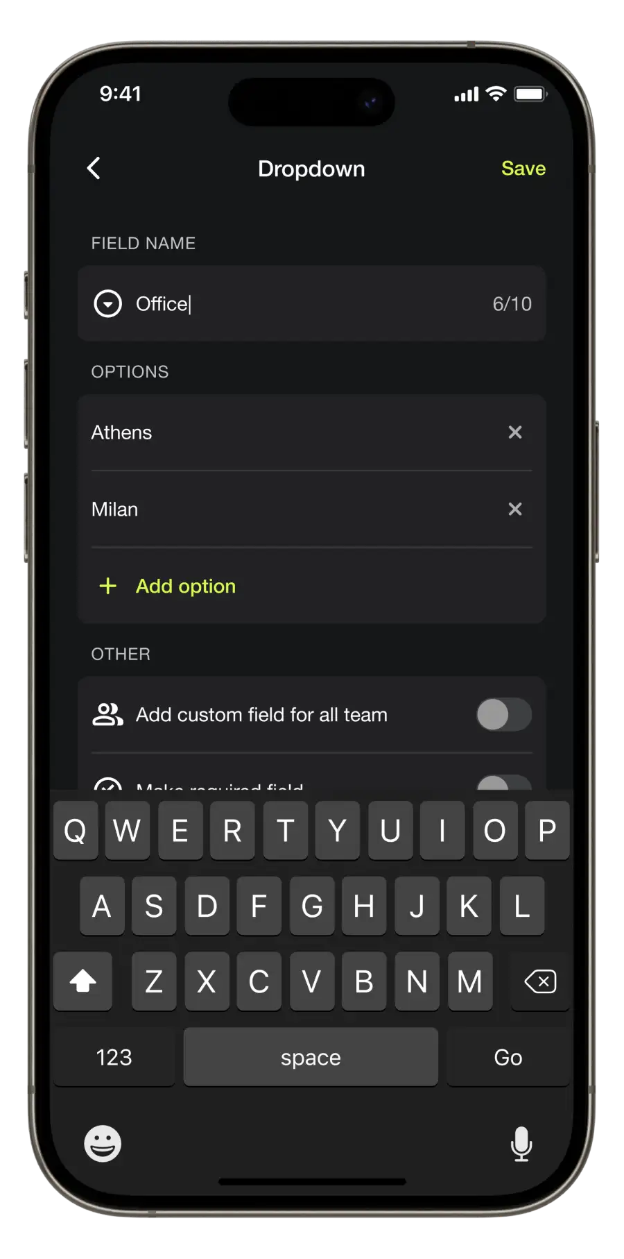 custom fields covve