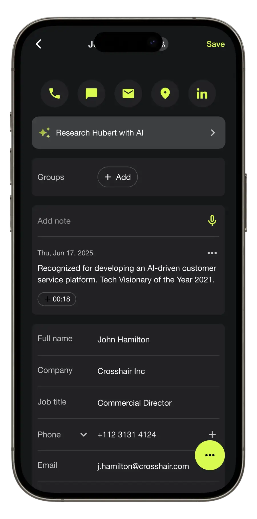 Covve voice capture result