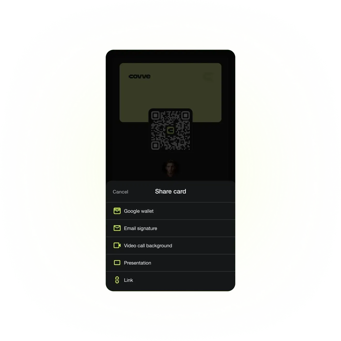 Covve card multiple sharing methods