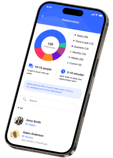 Covve CRM app mockup