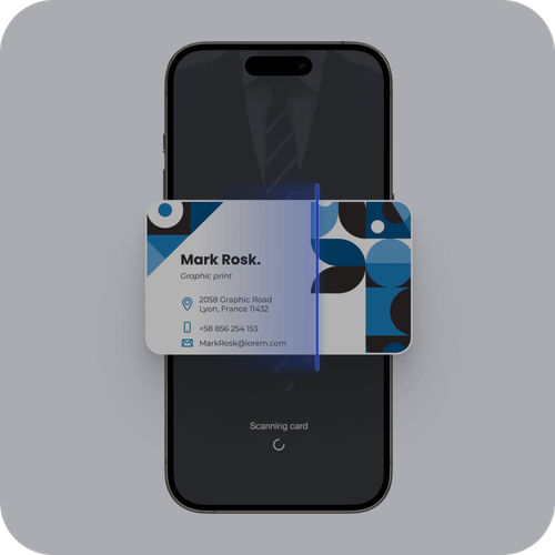 iPhone showing Mark Rosk business card being scanned