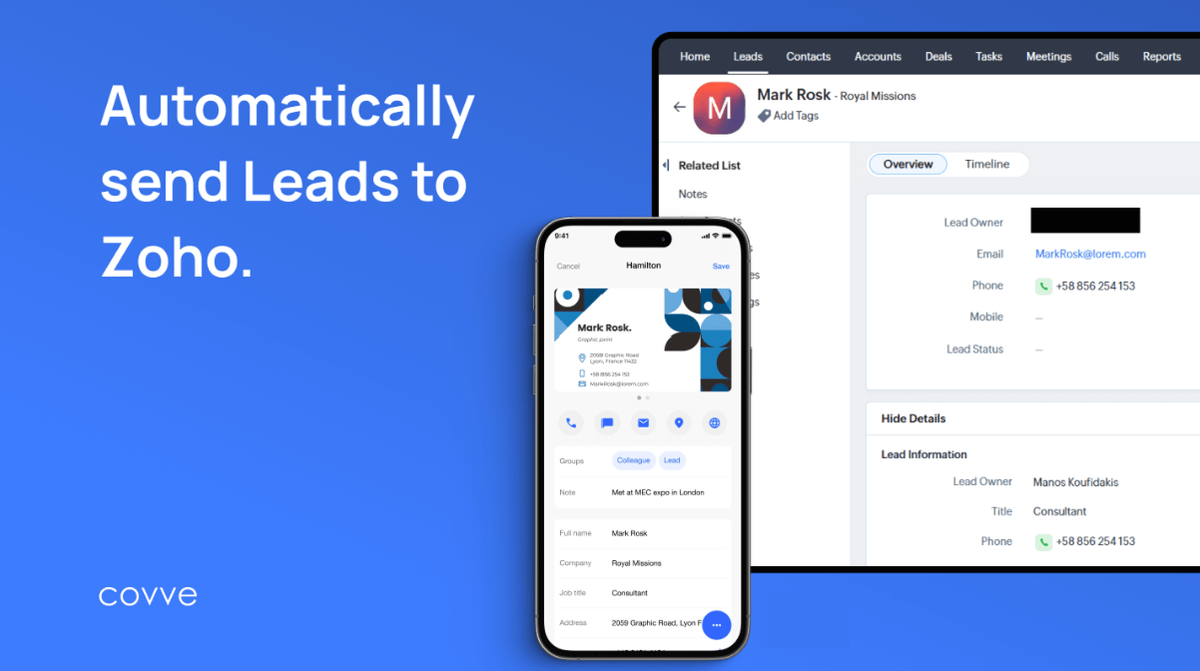 Covve Scan integrates with Zoho CRM